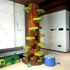 Green tree-style cat tower in a bright indoor corner