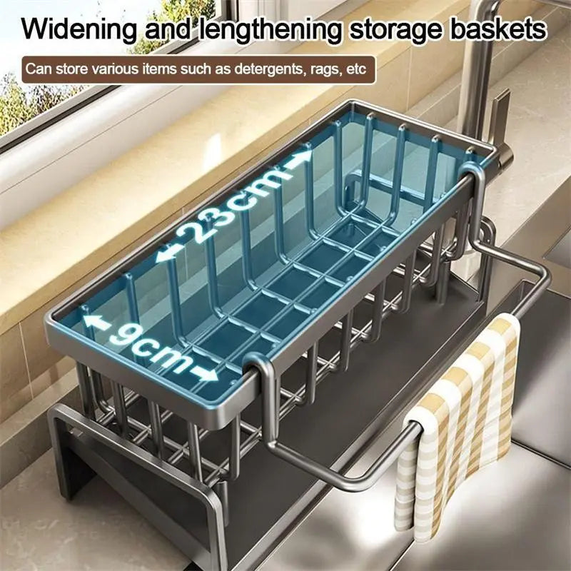 Black sink organiser width and depth diagram, approximately23cm by9cm