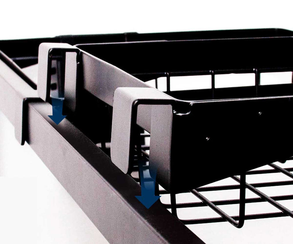 Removable rack section shown attached to the black support frame