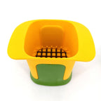 Yellow and green fixed-grid chopper viewed from above