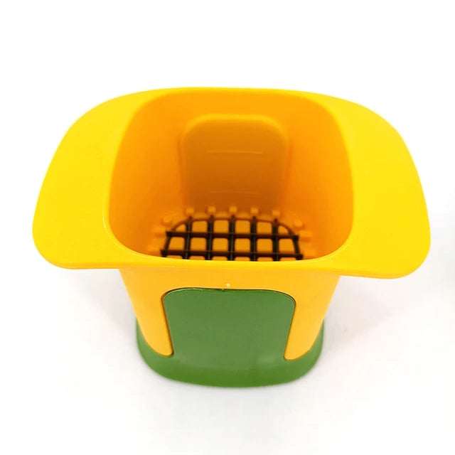 Yellow and green fixed-grid chopper viewed from above