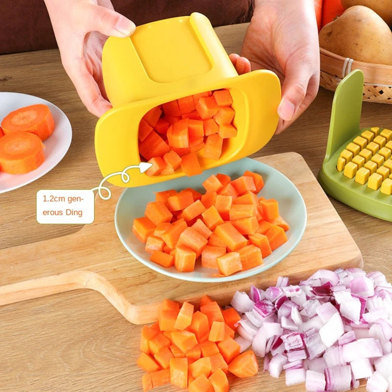Vegetables released from the yellow and green chopper