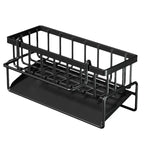 Black sink organiser showing basket and lower drip tray