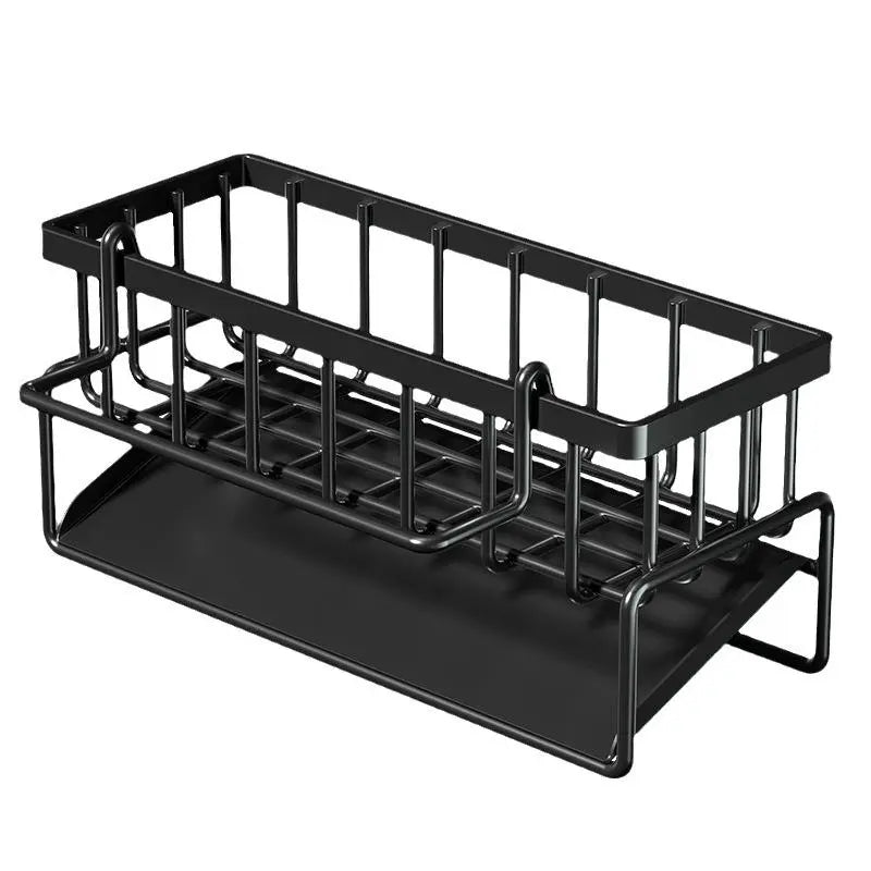 Black sink organiser showing basket and lower drip tray