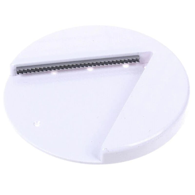 White opener showing the V-shaped grip and toothed edge