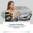 Headlight-care kit shown beside a headlamp in an application scene